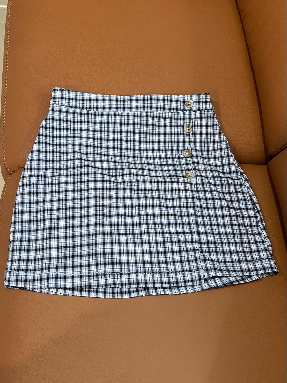 Hollister Navy and White Plaid Mini Skirt with Side Buttons
